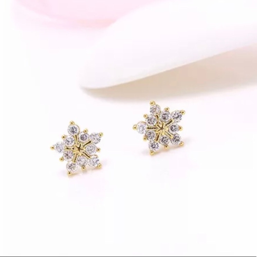 925 Sterling Silver CZ Gold Snowflake Studs